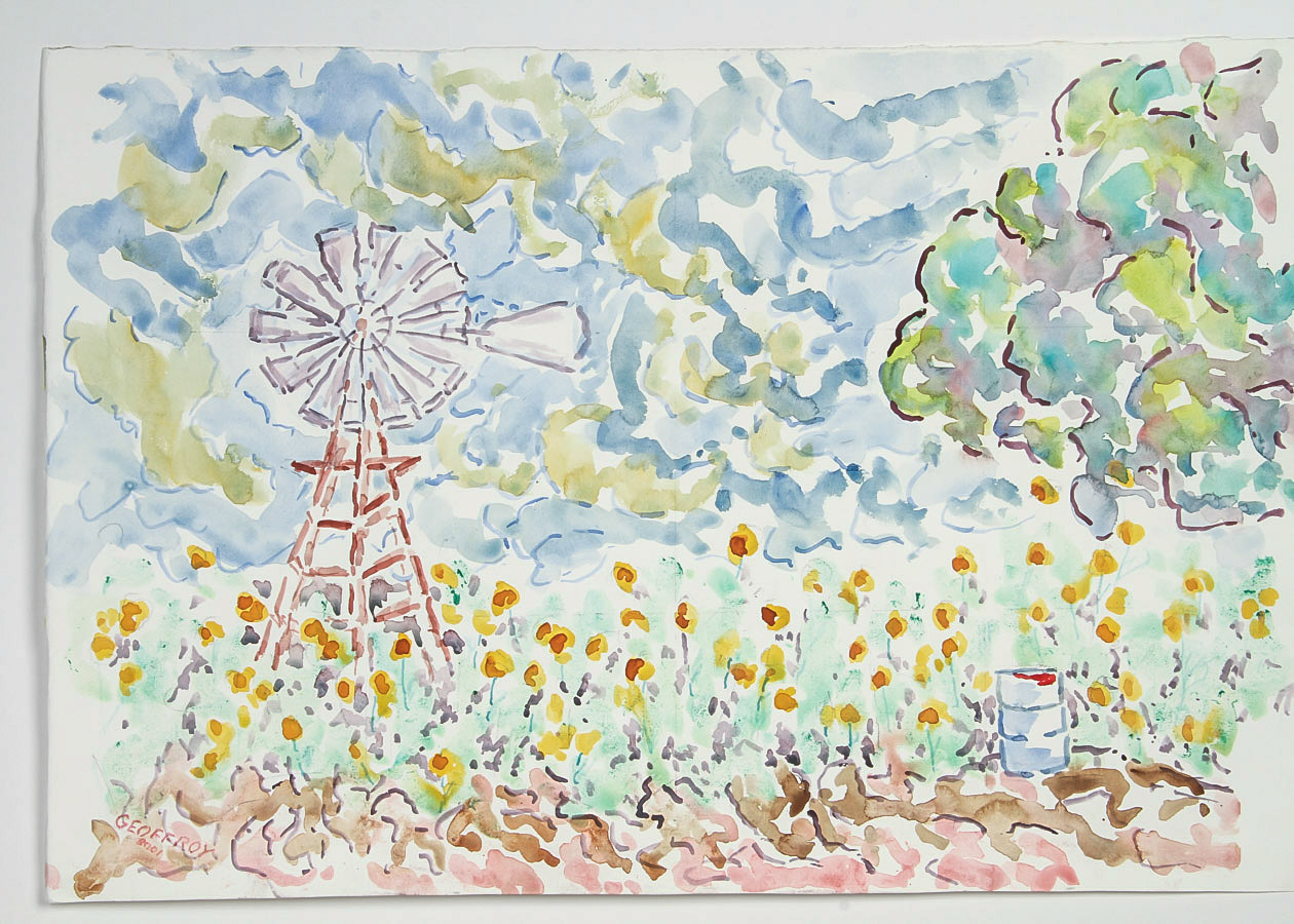 Donald Geoffroy Watercolor Painting on Paper "Windmill in Summer"