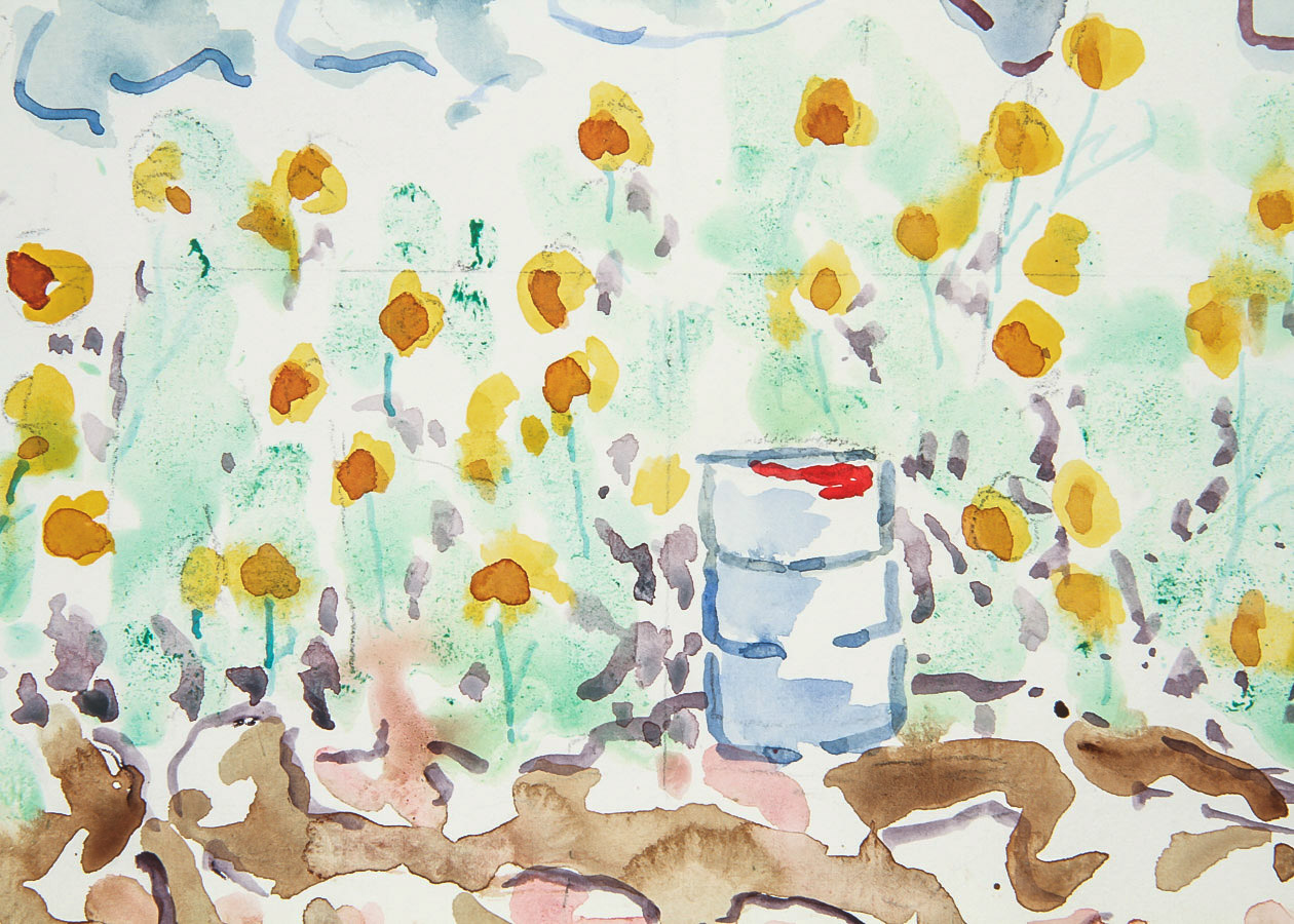 Donald Geoffroy Watercolor Painting on Paper "Windmill in Summer"