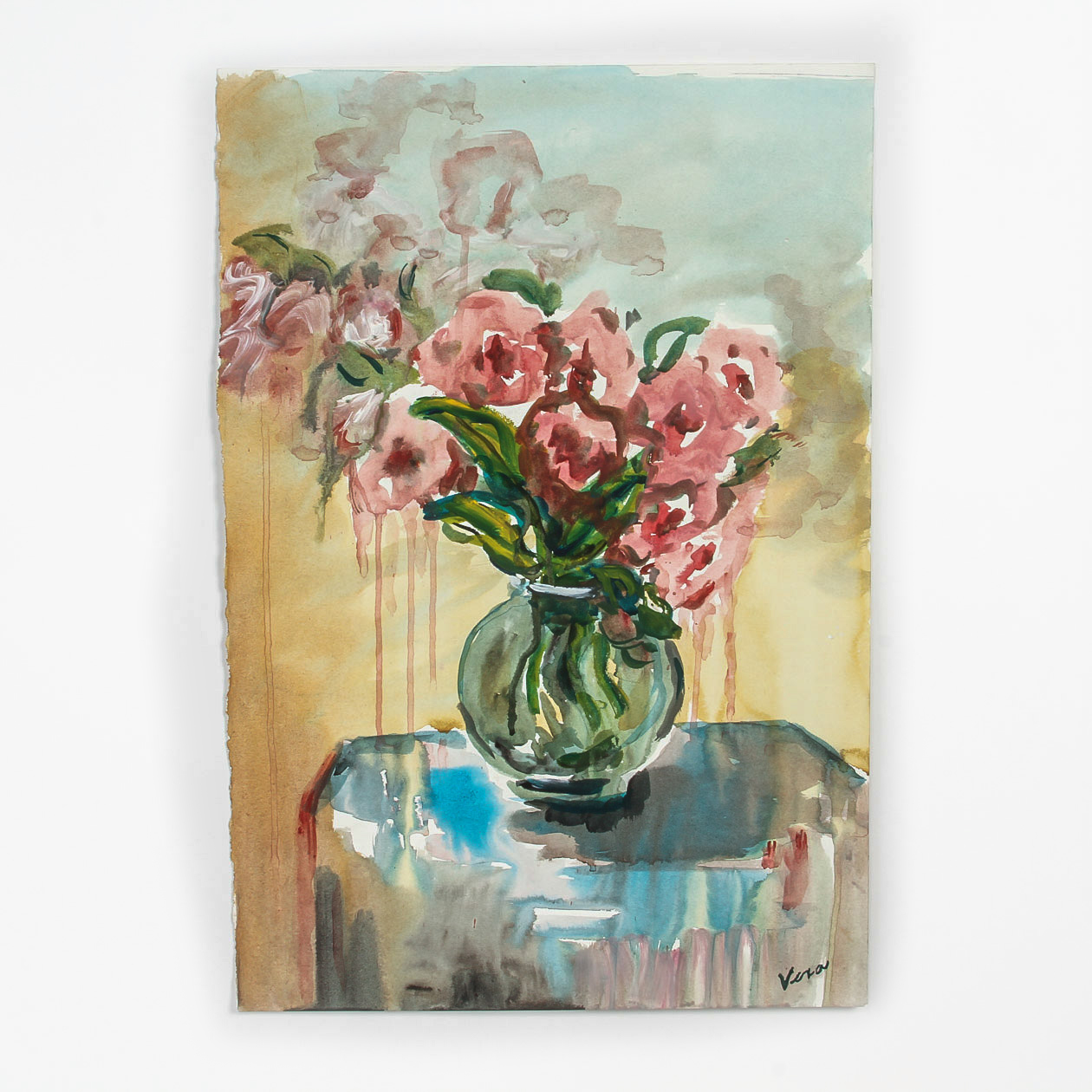 Vera Indenbaum Watercolor and Acrylic Painting on Paper "Still Life of Flowers"