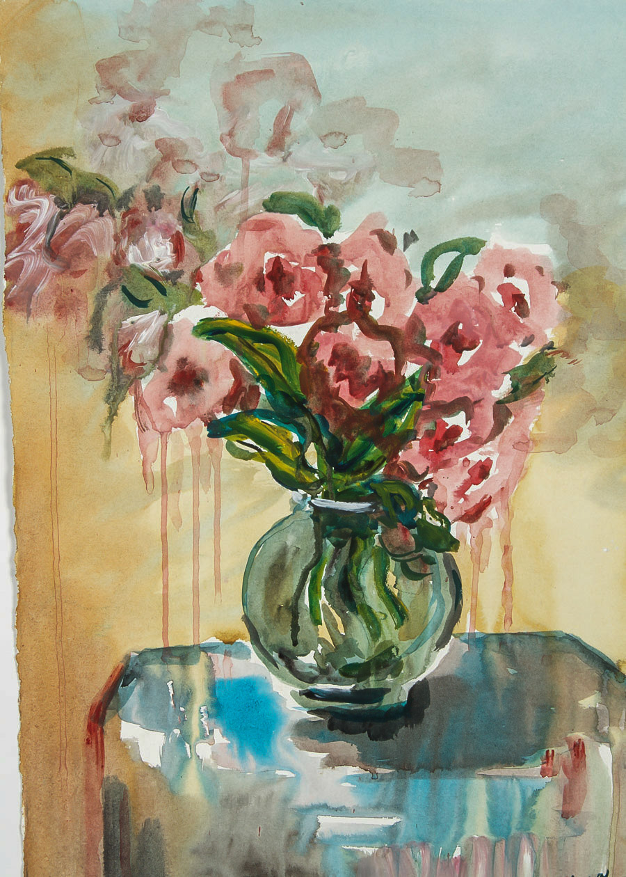 Vera Indenbaum Watercolor and Acrylic Painting on Paper "Still Life of Flowers"
