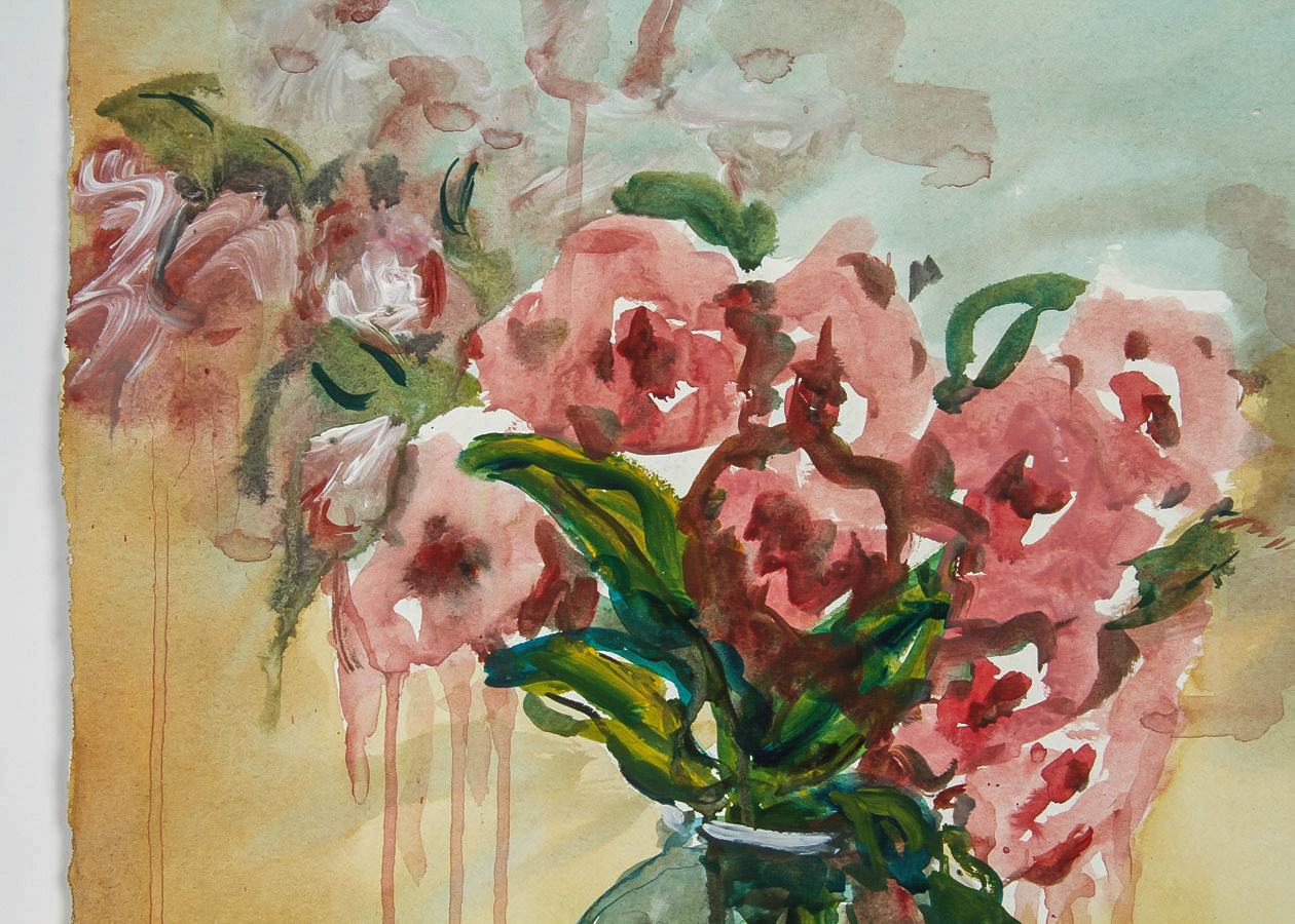 Vera Indenbaum Watercolor and Acrylic Painting on Paper "Still Life of Flowers"