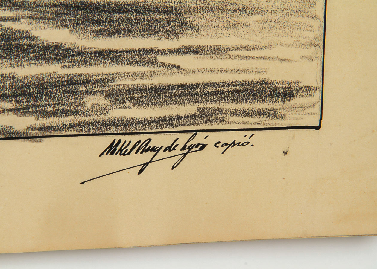 Mikel August de Lyon Charcoal Drawing on Paper "View of Capri"