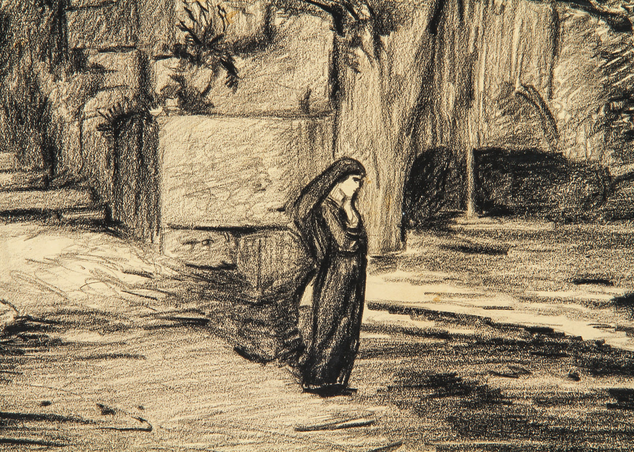 Mikel August de Lyon Charcoal Drawing on Paper "View of Capri"