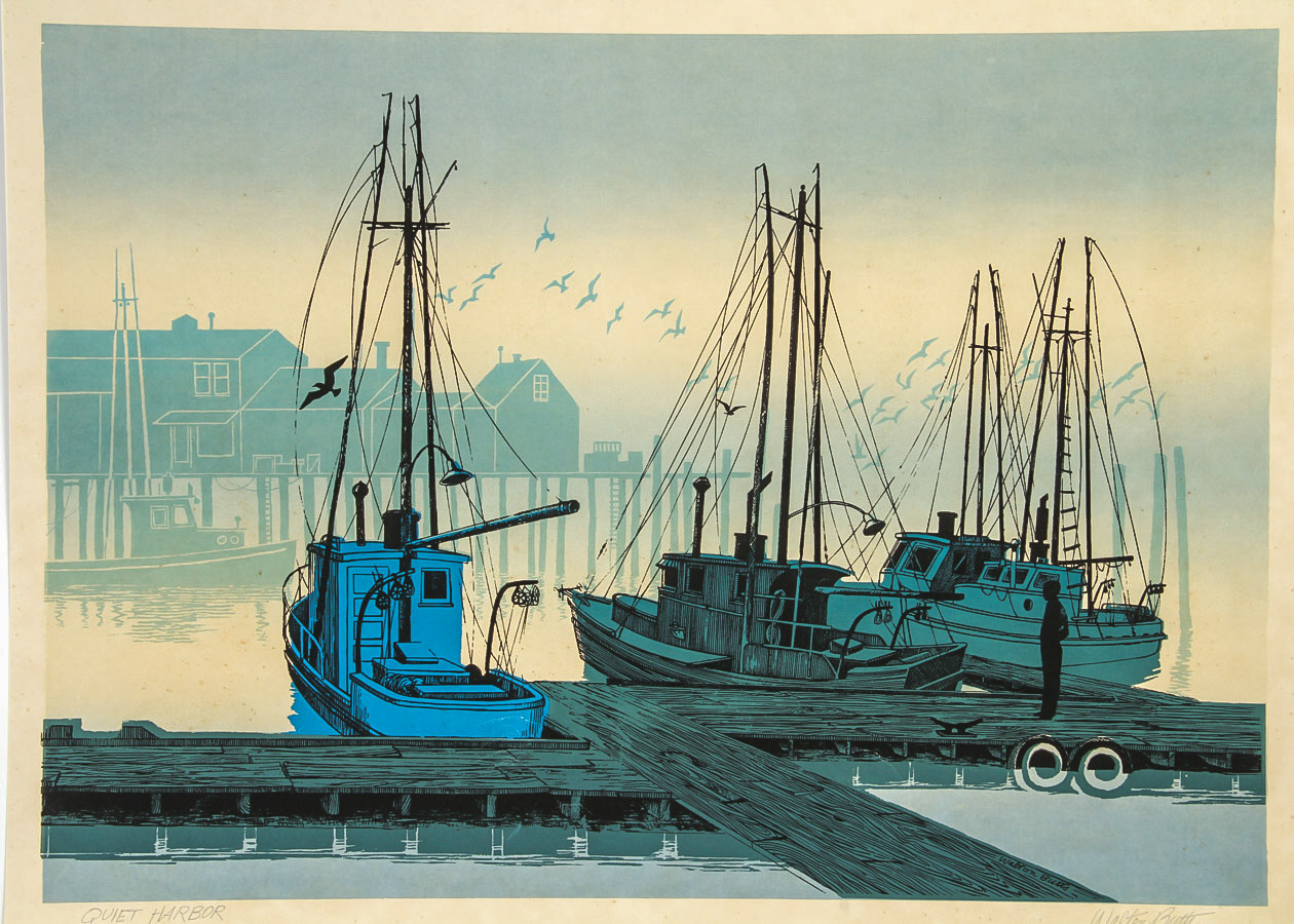 Walton Butts Serigraph on Paper "Quiet Harbor"