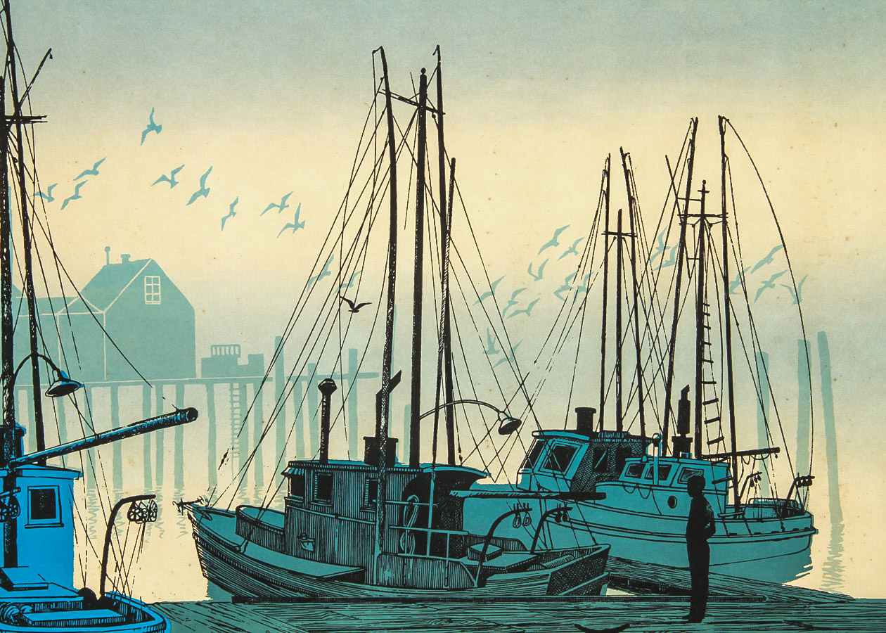Walton Butts Serigraph on Paper "Quiet Harbor"