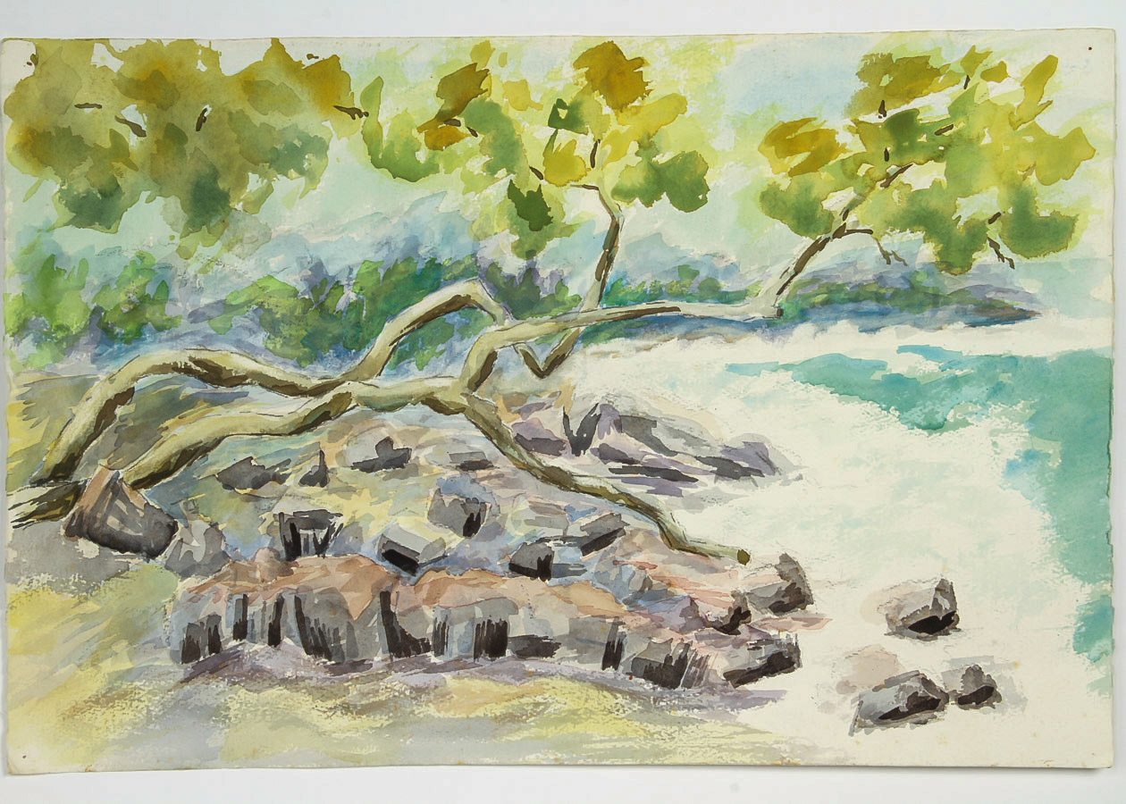 Watercolor and Graphite on Paper "Woodland Stream"