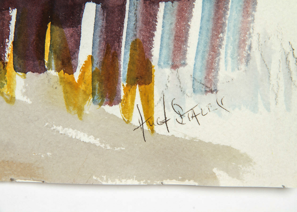 Hugh Staley Watercolor Painting on Paper "Harbor Scene with Old Wharf"