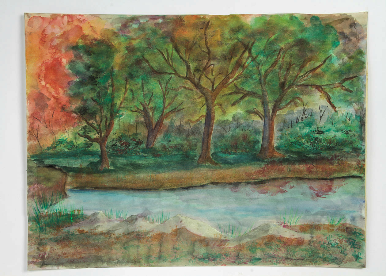 Watercolor and Gouache Painting on Paper "Woodland Stream"