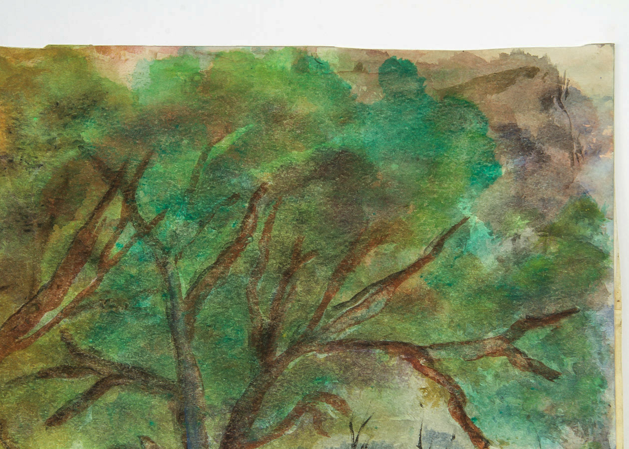 Watercolor and Gouache Painting on Paper "Woodland Stream"