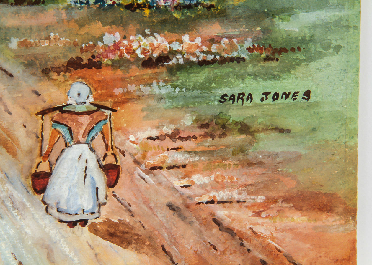 Sara Jones Watercolor and Gouache Painting on Paperboard "Dutch Canal Scene"