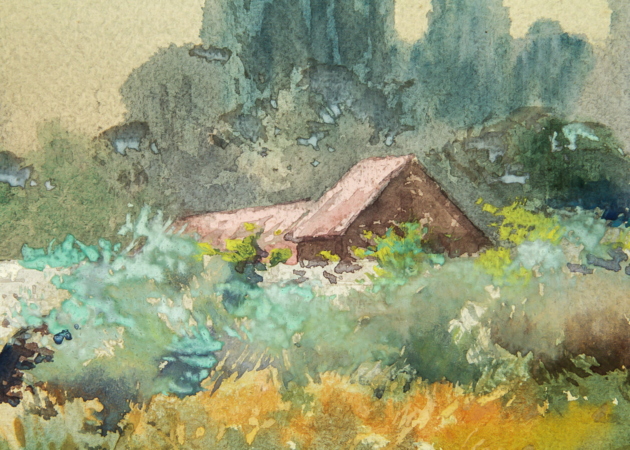 Watercolor Painting on Paper "English Landscape, 1901"