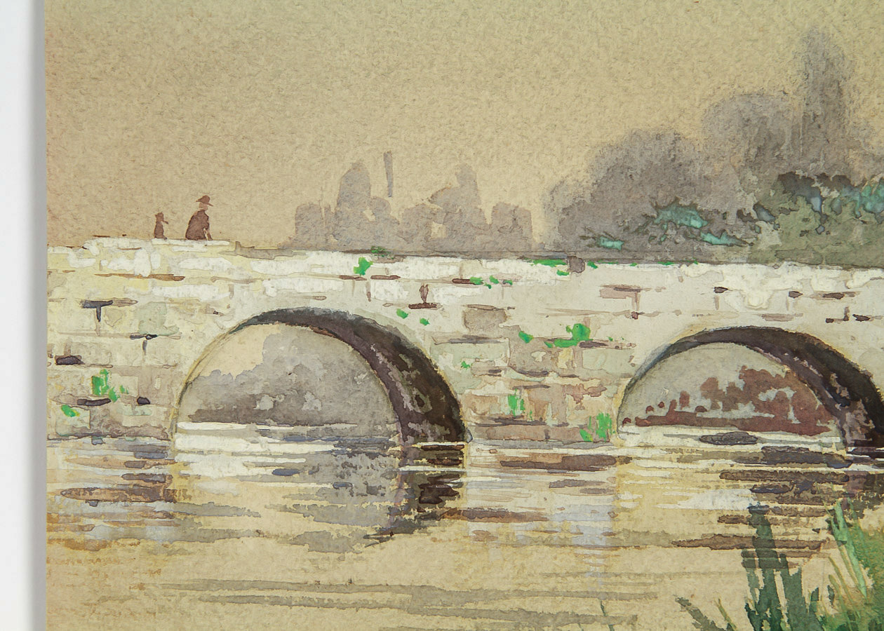 Watercolor Painting on Paper "English Landscape, 1901"