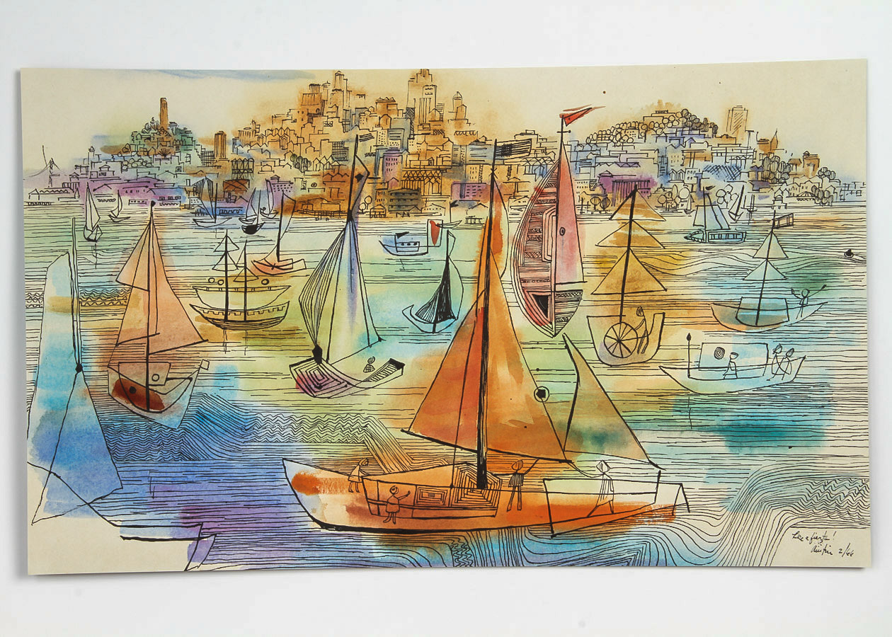 Mixed Media Painting on Paper "Regatta, Austin, Texas"