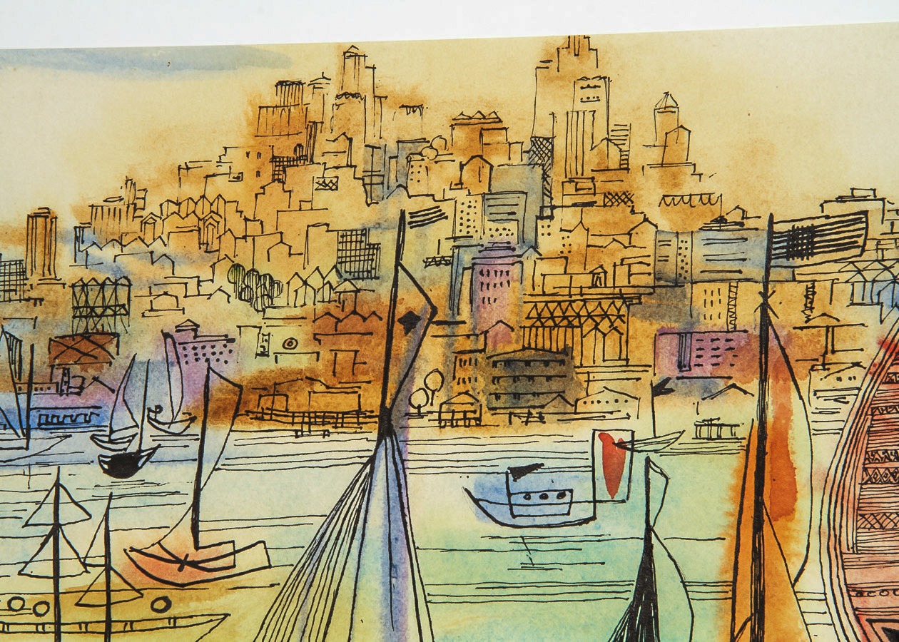 Mixed Media Painting on Paper "Regatta, Austin, Texas"