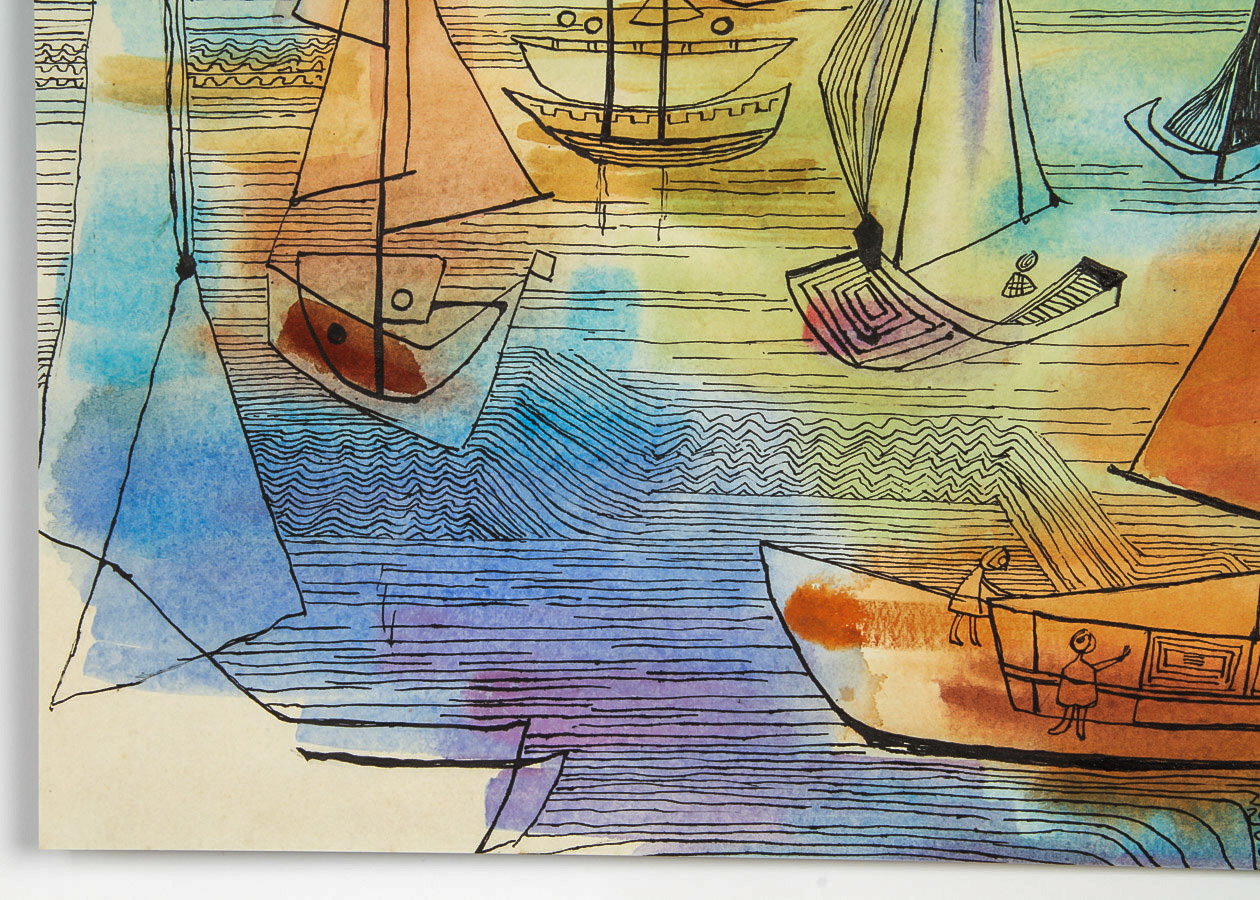 Mixed Media Painting on Paper "Regatta, Austin, Texas"