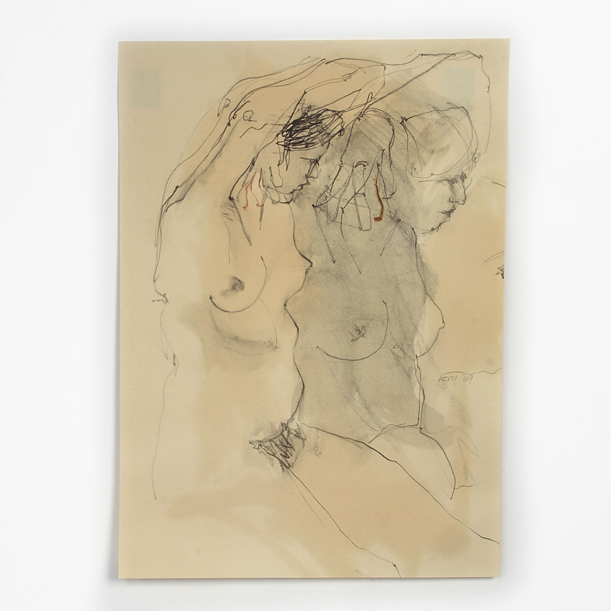 Levy Mixed Media on Paper "Two Nudes"