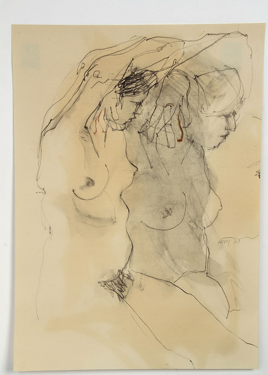 Levy Mixed Media on Paper "Two Nudes"