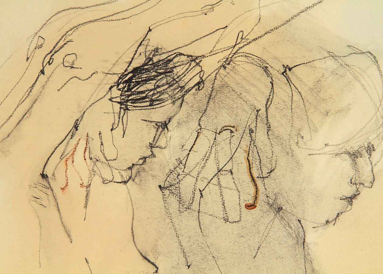 Levy Mixed Media on Paper "Two Nudes"