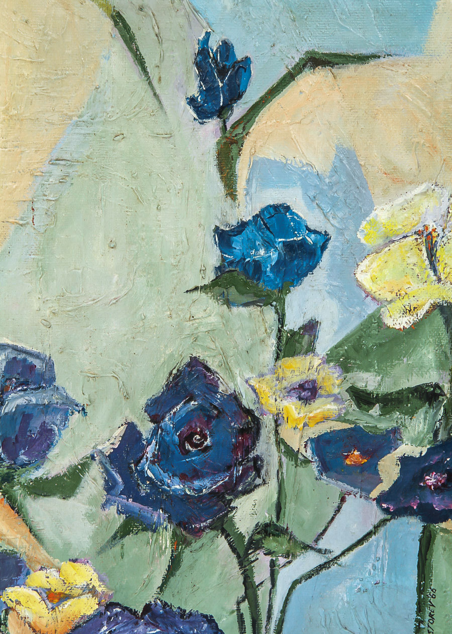 K. Storey Oil Painting on Board "Modernist Floral Still Life"