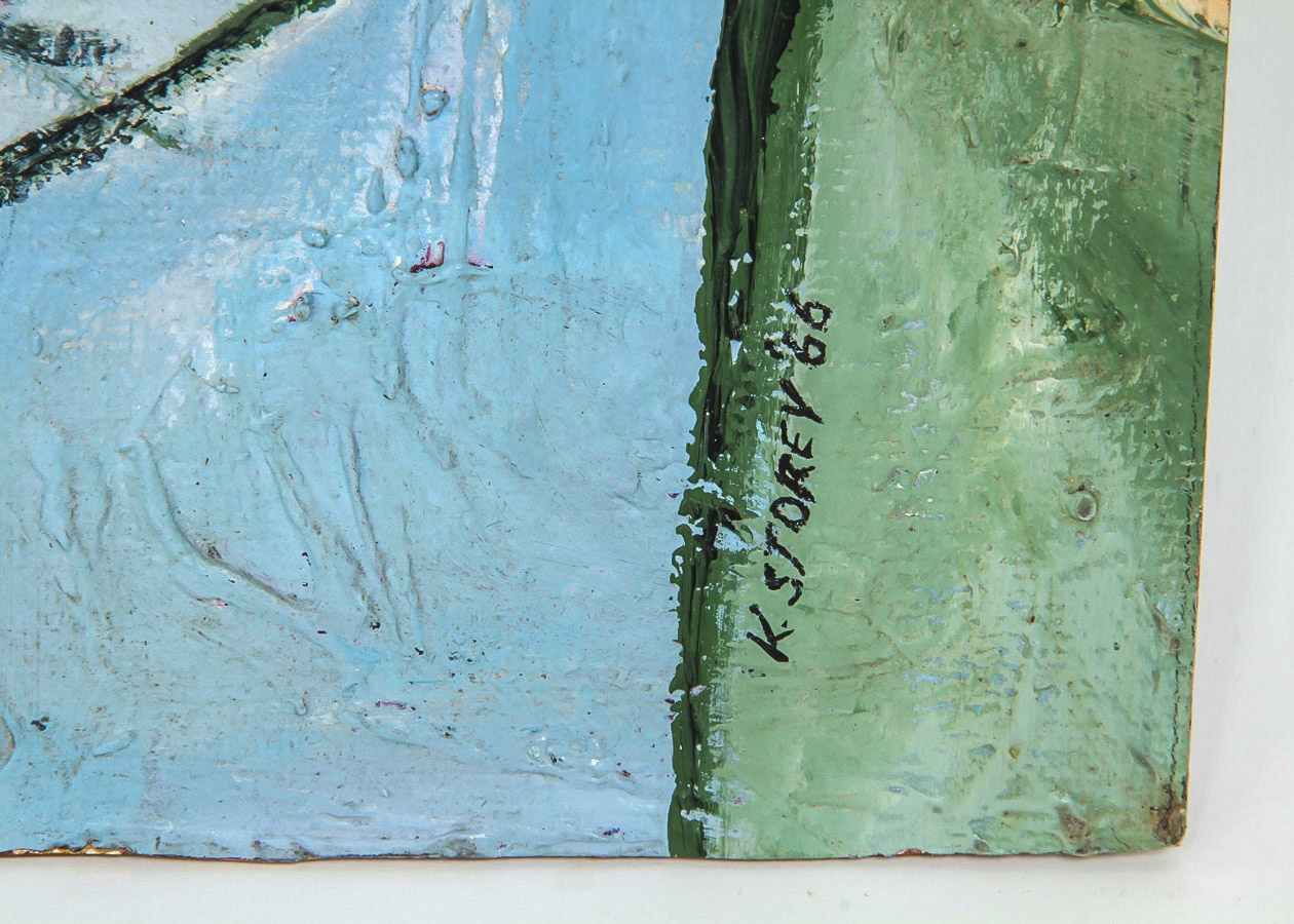 K. Storey Oil Painting on Board "Modernist Floral Still Life"