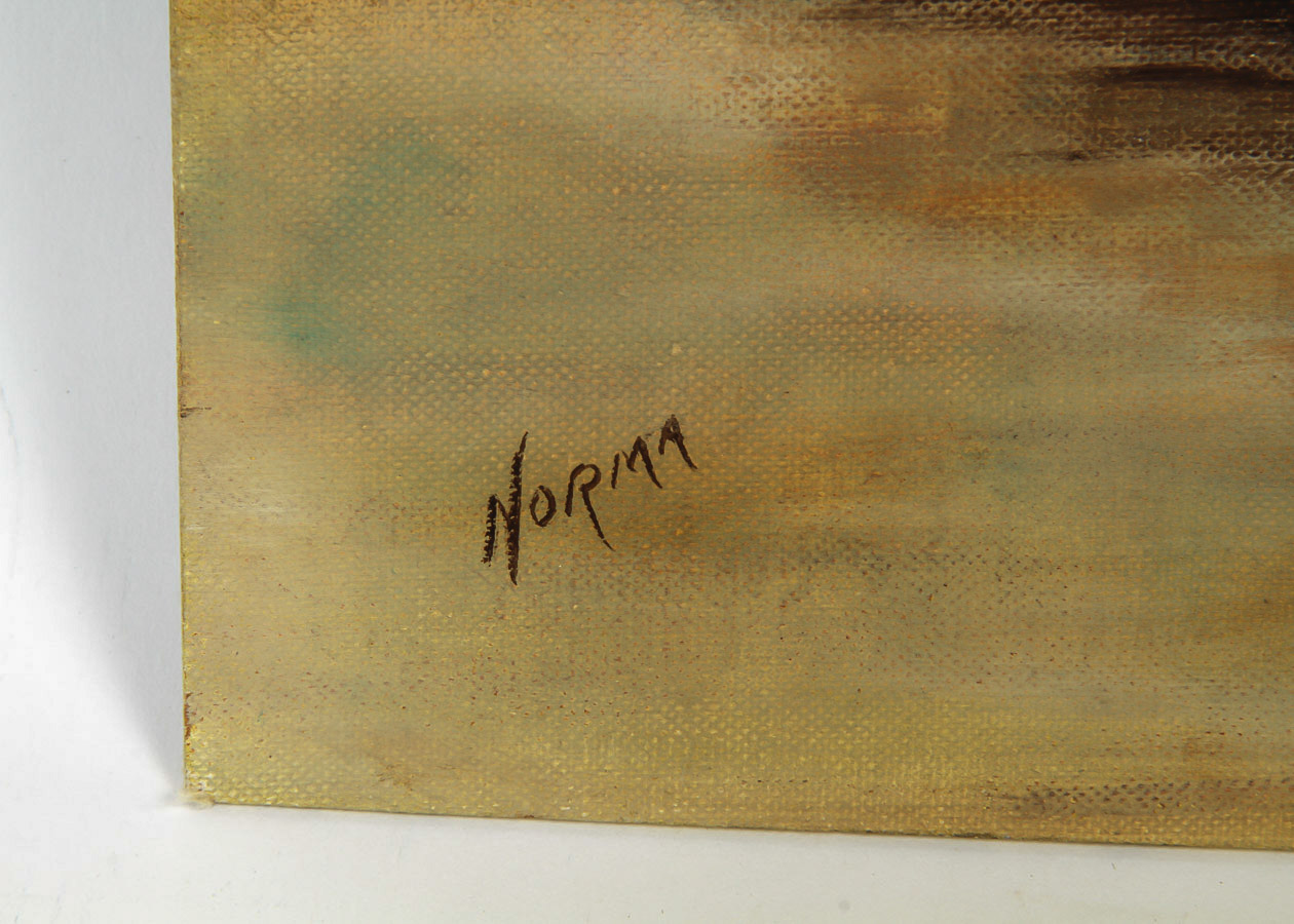 Signed Mixed Media on Canvas Board "Chrysanthemums in a Clay Pot"