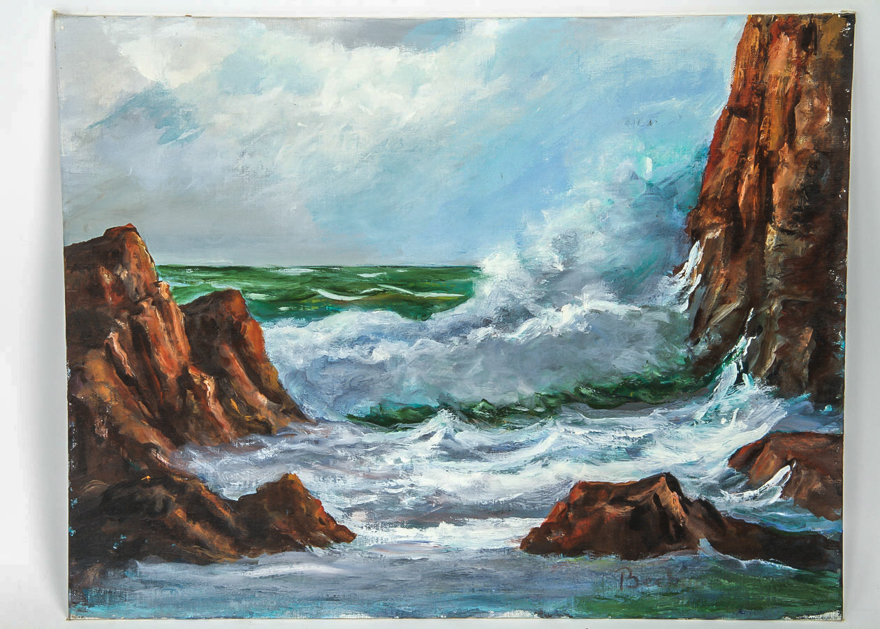 Signed Oil Painting on Canvas Board "Pacific Breakers"
