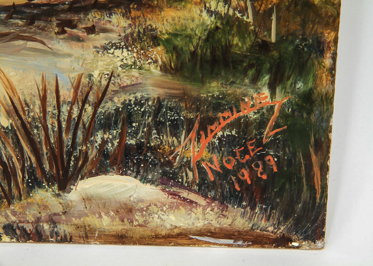 Signed Oil Painting on Board "Coastal Scene with Lighthouse"