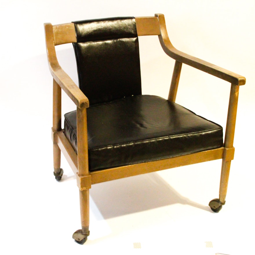 Vintage Leather Arm Chair on Wheels