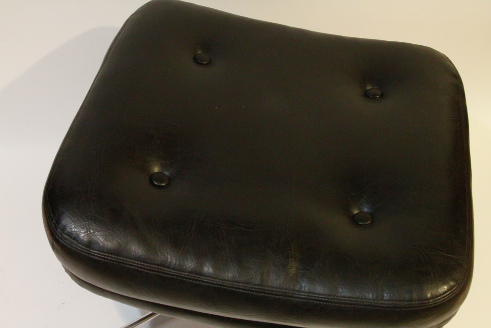 Mid Century Modern Black Leather Ottoman