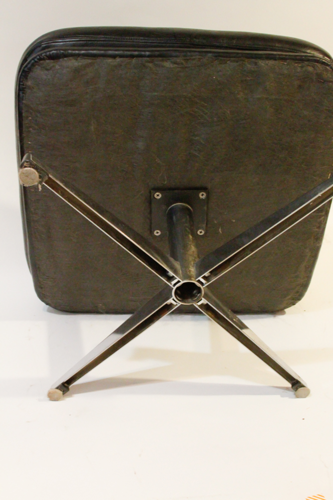 Mid Century Modern Black Leather Ottoman