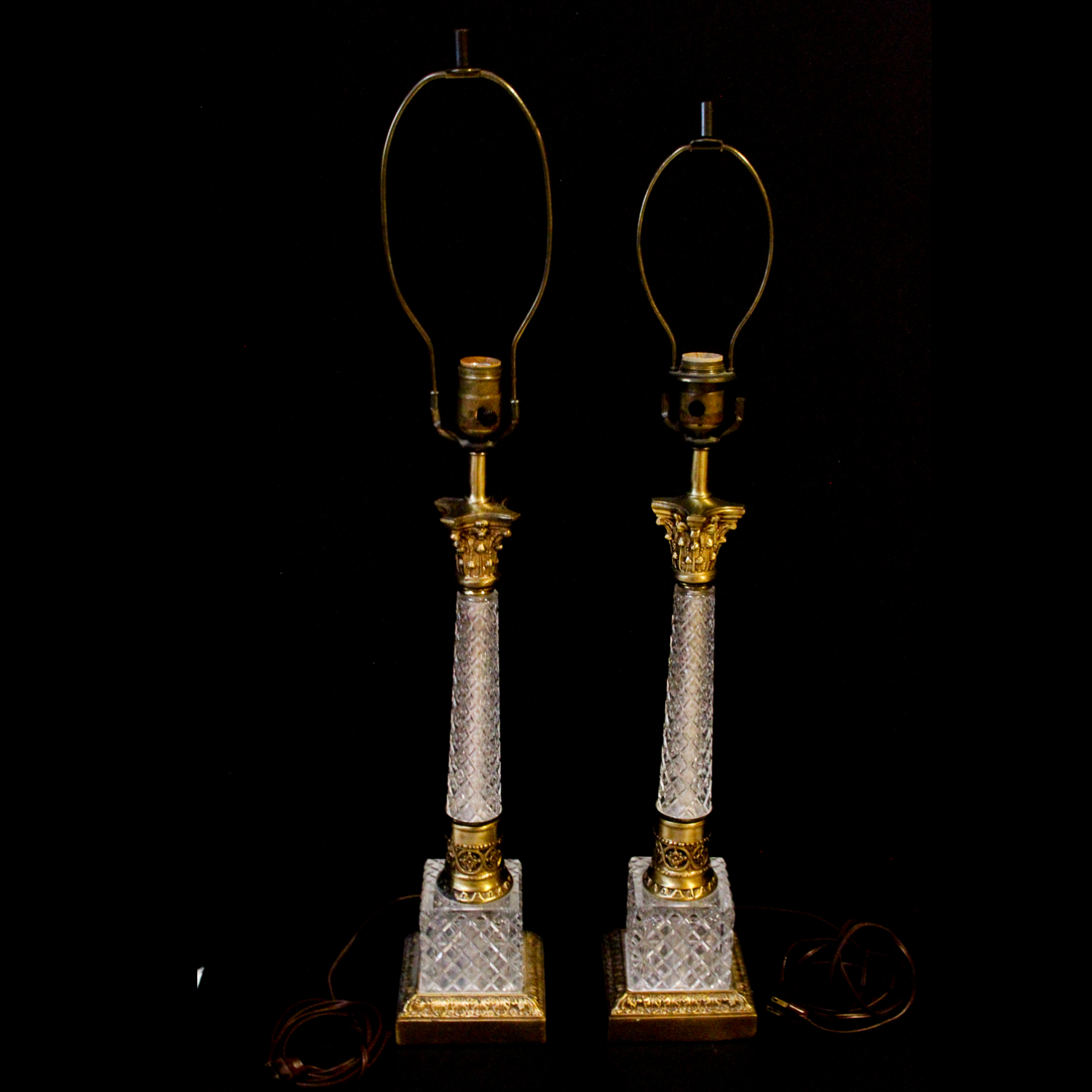 Vintage Beveled Glass and Brass Lamps