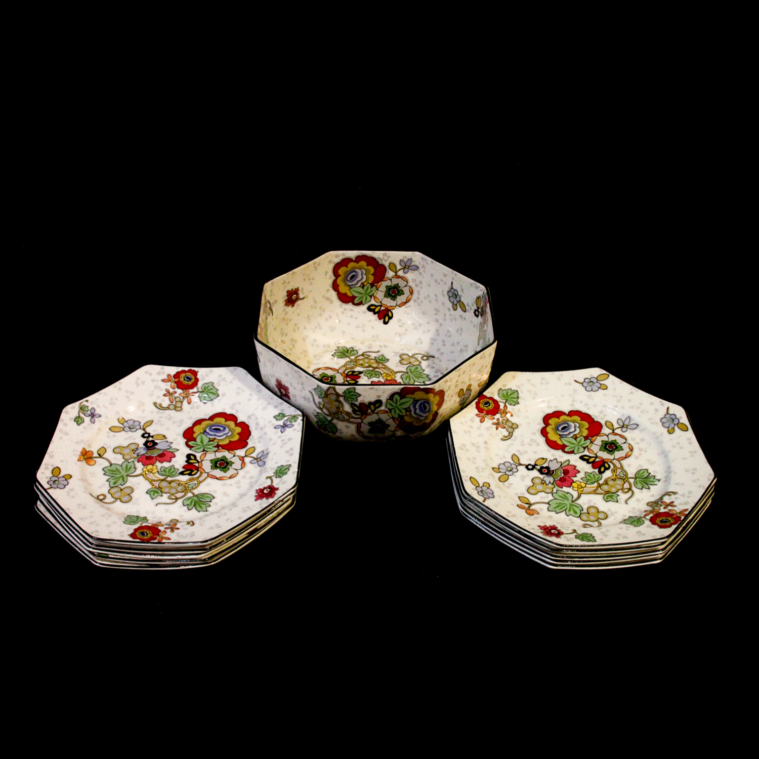 Crown Ducal Ware England "Beaumont Chintz" Salad Bowl and Plates