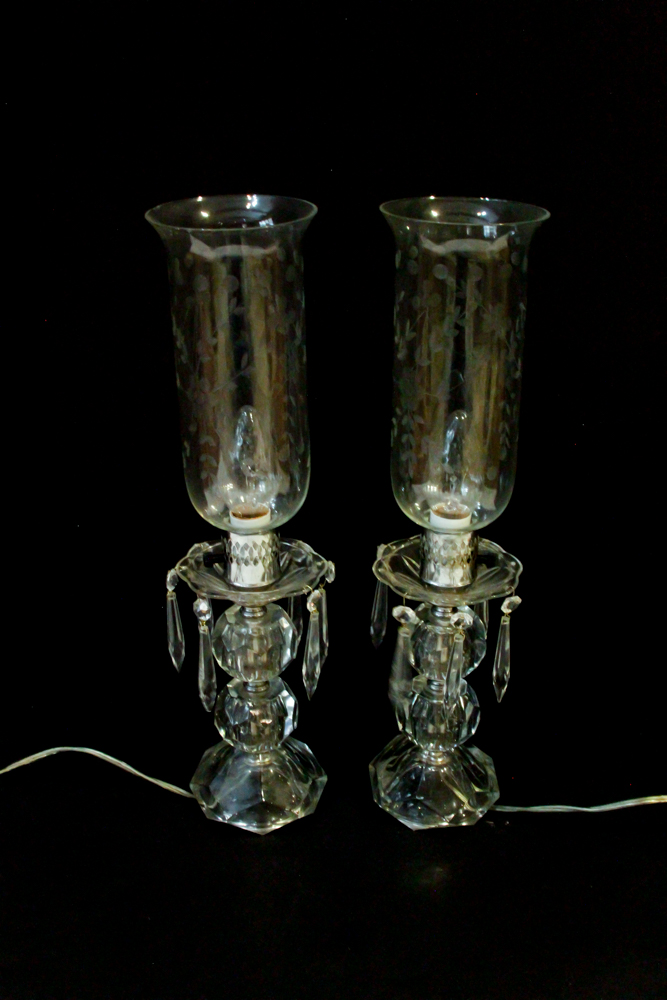 Pair of Vintage Crystal and Glass Table Lamps