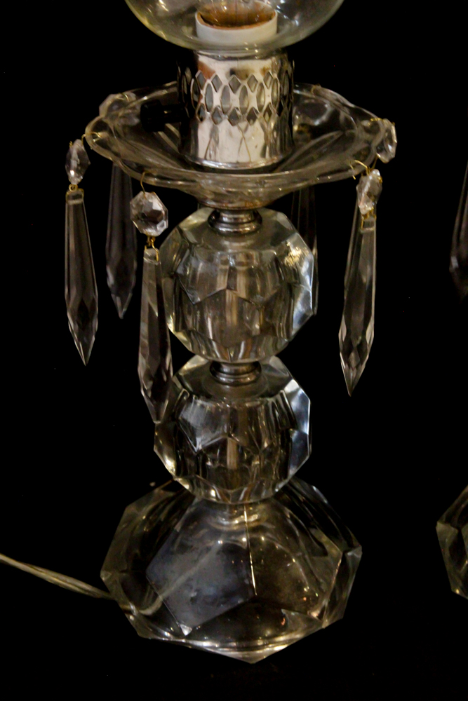 Pair of Vintage Crystal and Glass Table Lamps