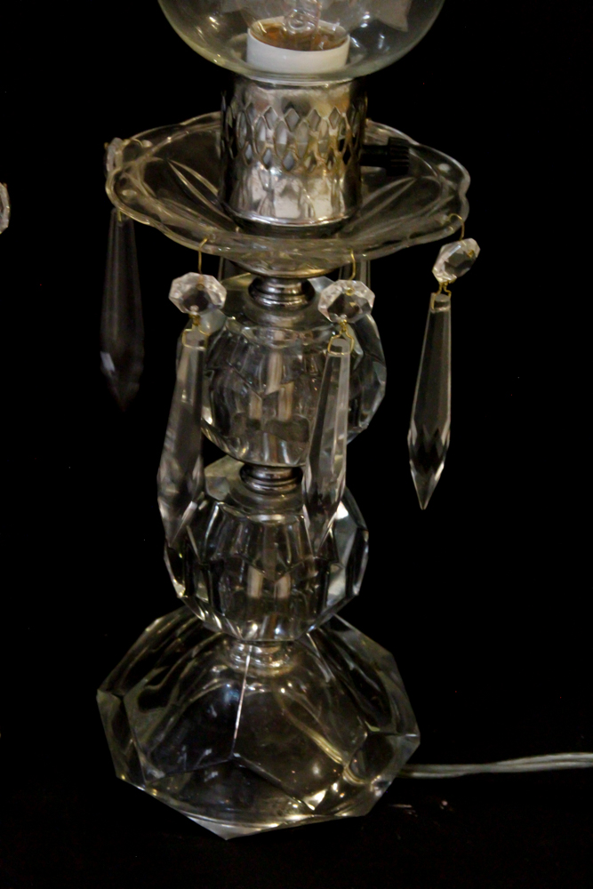 Pair of Vintage Crystal and Glass Table Lamps