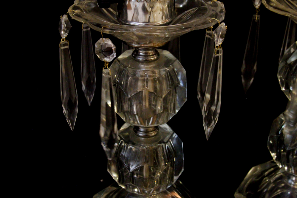 Pair of Vintage Crystal and Glass Table Lamps