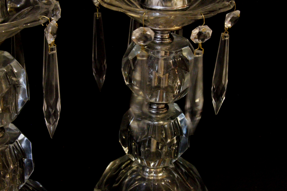 Pair of Vintage Crystal and Glass Table Lamps