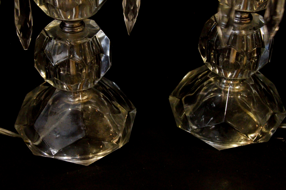 Pair of Vintage Crystal and Glass Table Lamps