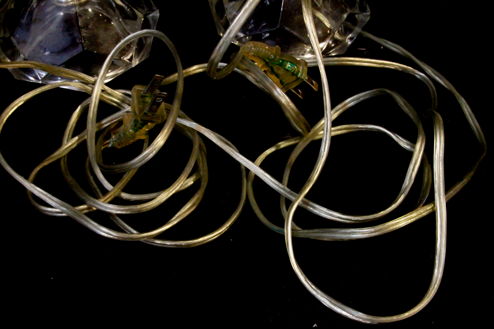 Pair of Vintage Crystal and Glass Table Lamps