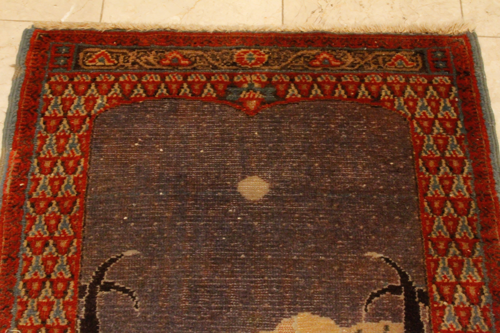 Signed Hand-Knotted Bezalel Pictorial Hebrew Rug with Inscription