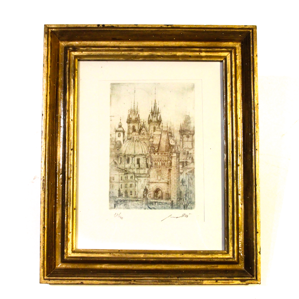Framed Limited Edition Etching of Rooftops