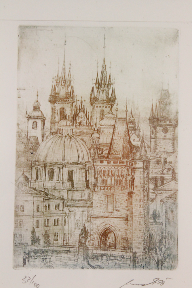 Framed Limited Edition Etching of Rooftops