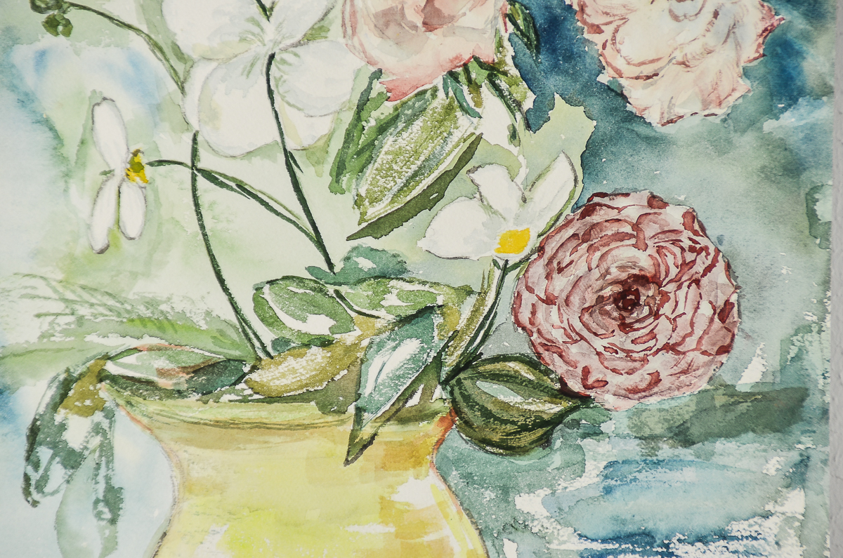 Watercolor Painting on Paper Floral Still Life