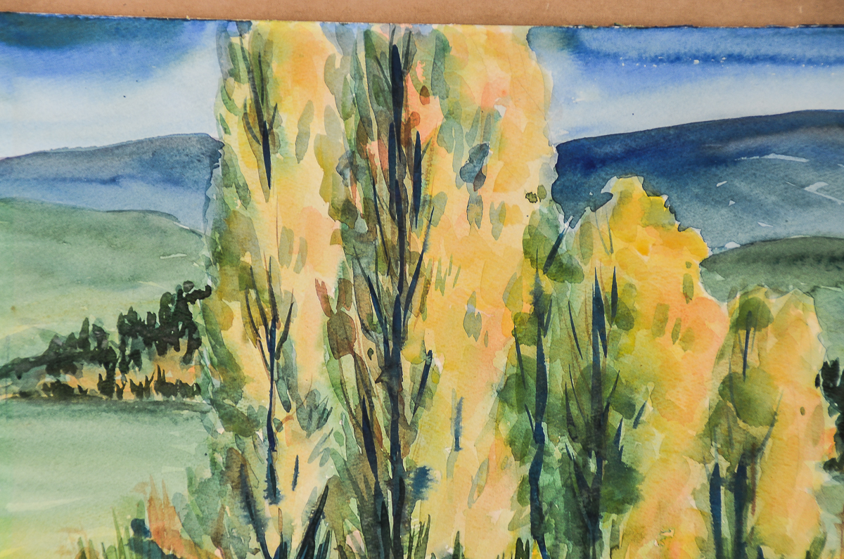 Frances J. Roberts Watercolor Painting on Paper "Poplar Trees-Scotts Valley"