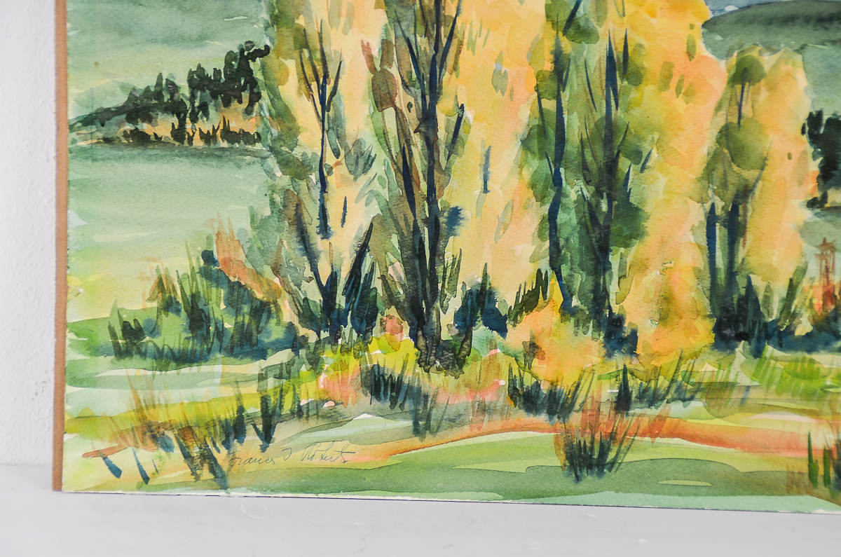 Frances J. Roberts Watercolor Painting on Paper "Poplar Trees-Scotts Valley"
