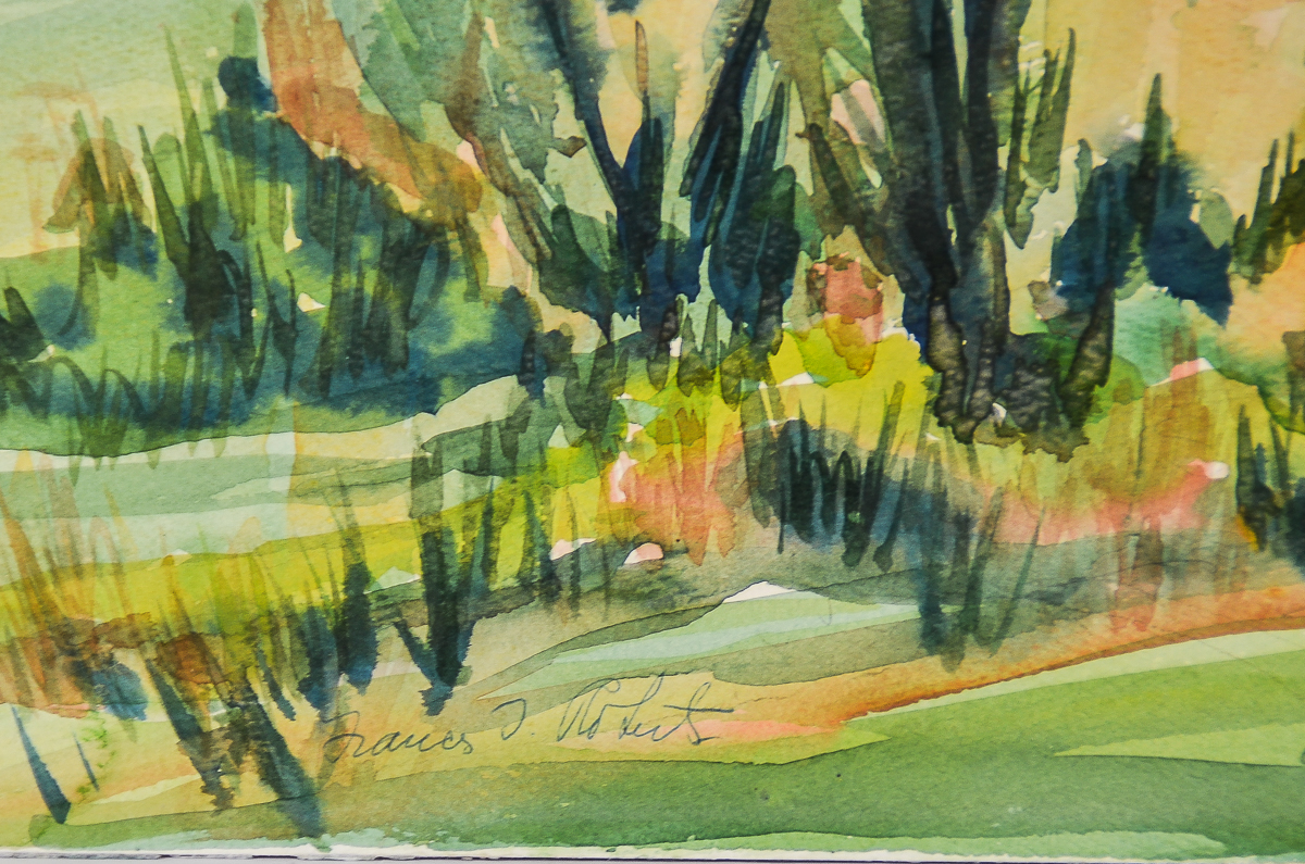 Frances J. Roberts Watercolor Painting on Paper "Poplar Trees-Scotts Valley"