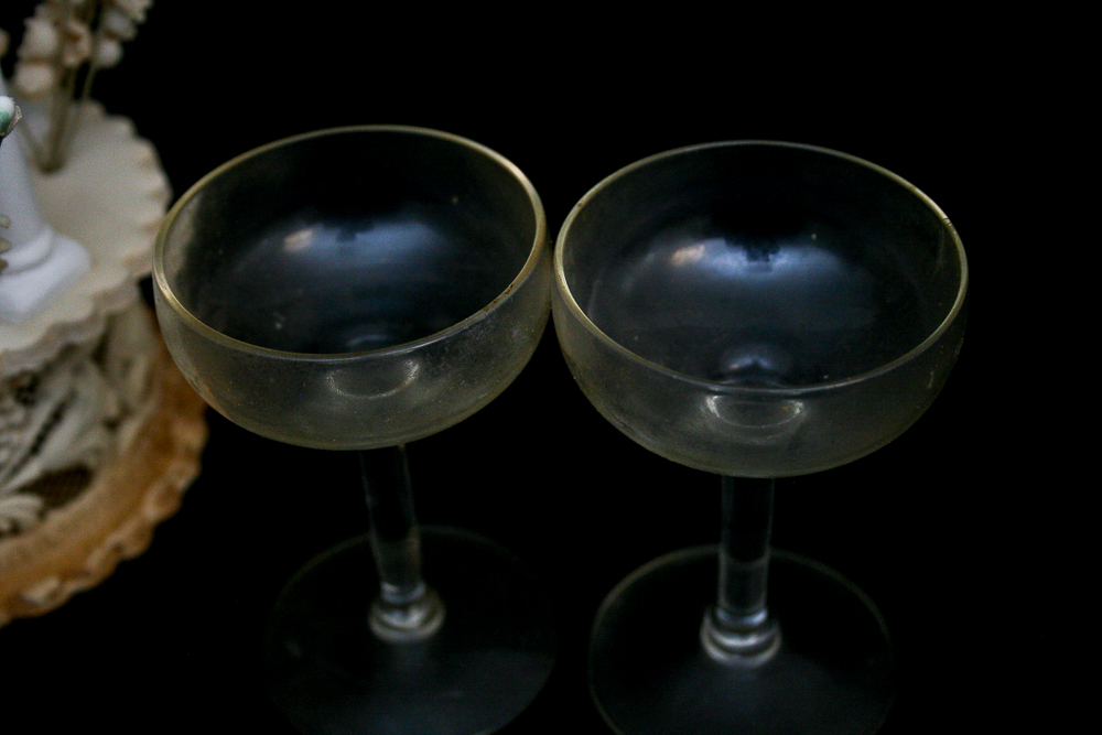 Circa 1960s Wedding Cake Topper and Champagne Glasses