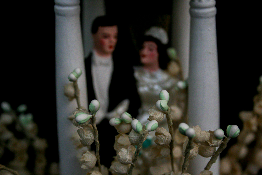 Circa 1960s Wedding Cake Topper and Champagne Glasses