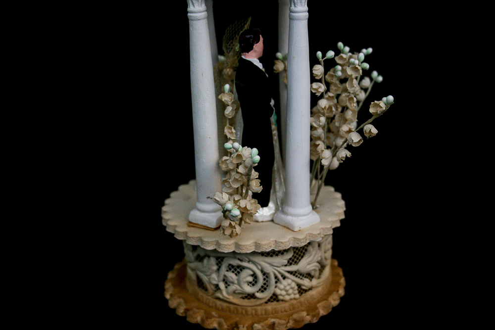 Circa 1960s Wedding Cake Topper and Champagne Glasses