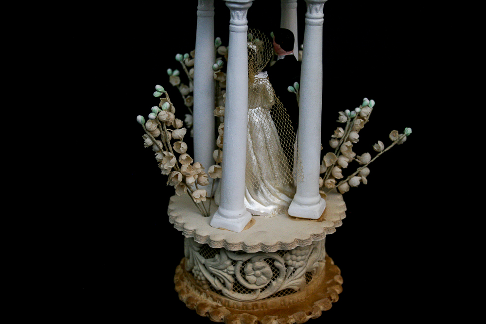 Circa 1960s Wedding Cake Topper and Champagne Glasses